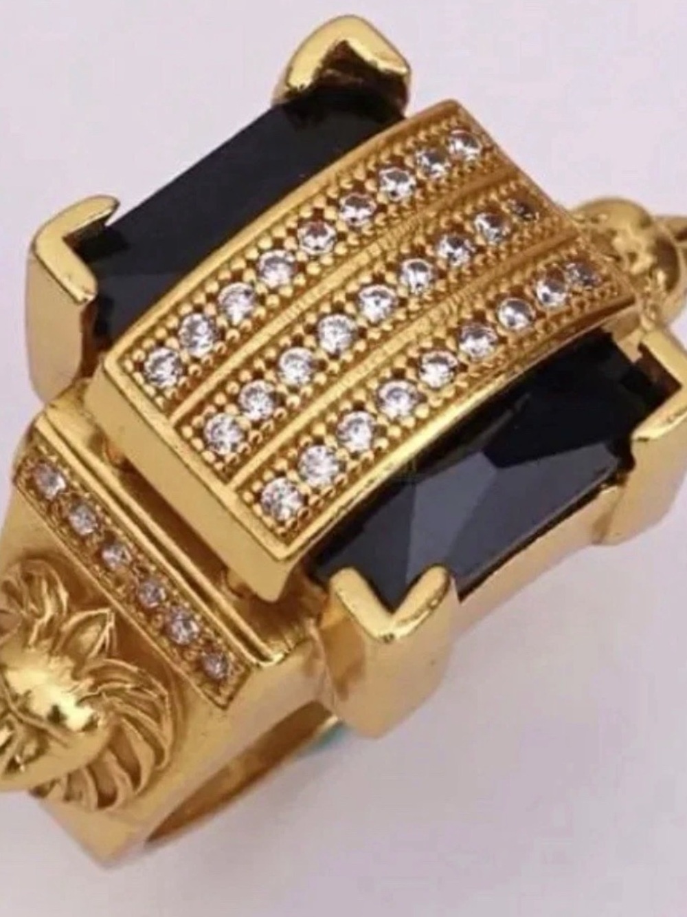 Gold-Tone Black Stone Pavé Ring